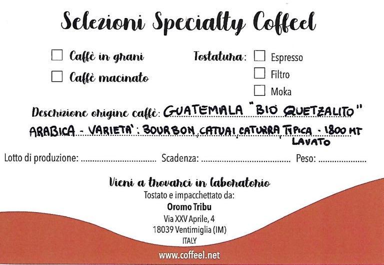 caffè 100% certificato bio guatemala quetzalito - grani 300gr