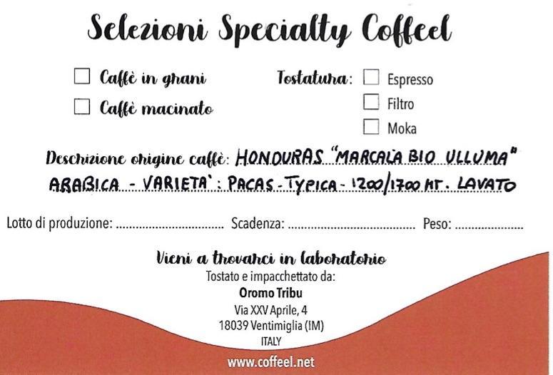 caffè 100% certificato bio honduras marcala uluma - in grani 300gr